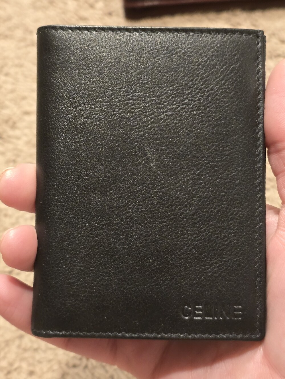 Vintage Celine Black Grained Leather Bi-Fold Wallet / Passcase M13